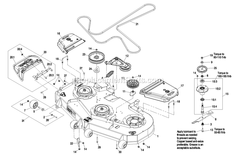 Deck Group (3) Diagram and Parts List for LZAS29KA724LP (850000-919999)(2010) Exmark Lawn Mower