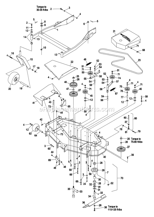 Mower Deck (1) Diagram and Parts List for TT23KA (260000-319999)(2001) Exmark Lawn Mower