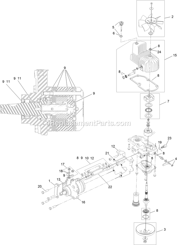 Rh Hydro Assembly Diagram and Parts List for LZE801GKA604B1 (316000000-399999999)(2016) Exmark Lawn Mower