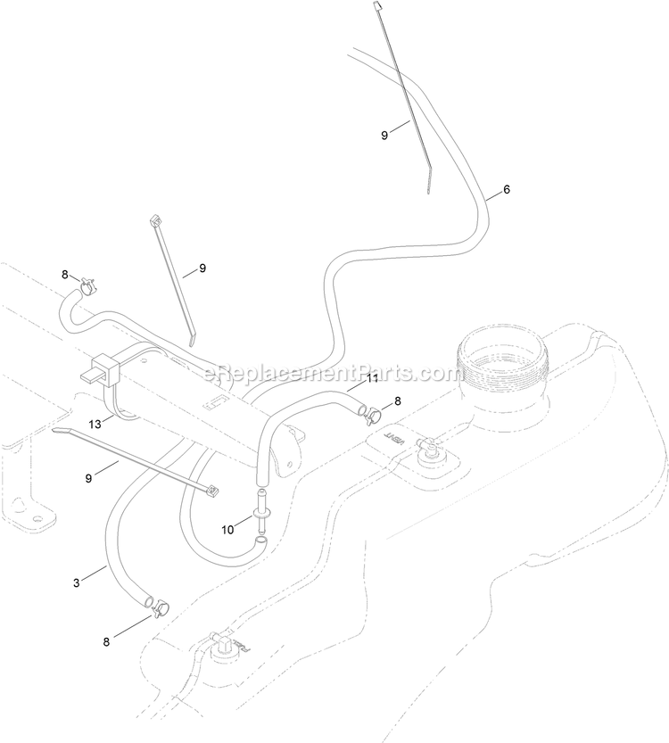 Fuel Delivery Assembly Diagram and Parts List for QTE735KC501 (314000000-314999999)(2014) Exmark Lawn Mower