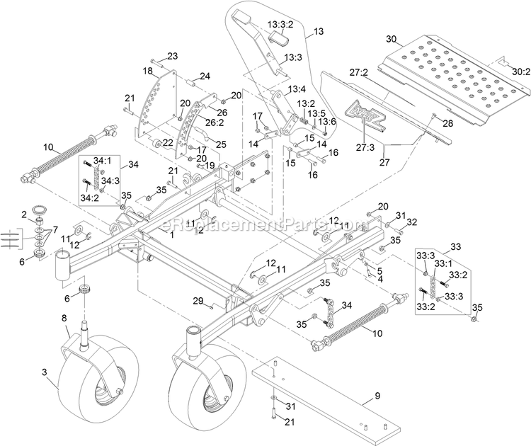 Front Frame Assembly (1) Diagram and Parts List for LZDS902K60RD (313000000-313999999)(2013) Exmark Lawn Mower