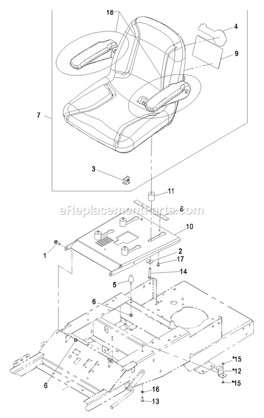 Seat Group Diagram and Parts List for PHZ19KA443 (600000-669999)(2006) Exmark Lawn Mower