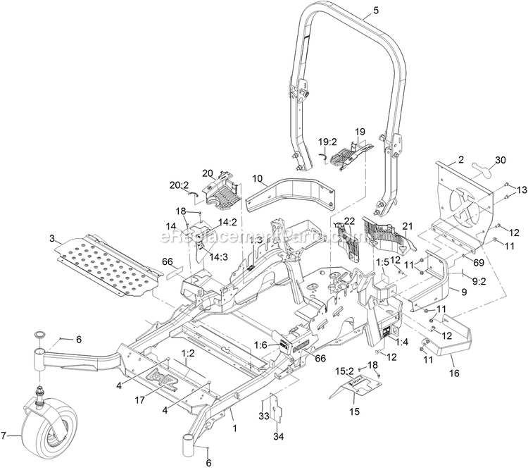 Main Frame Assembly Diagram and Parts List for LZX801KA606 (314000000-314999999)(2014) Exmark Lawn Mower