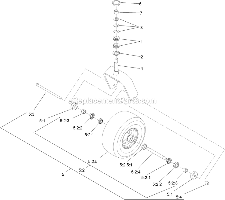 Caster Wheel And Fork Assembly Diagram and Parts List for LZS801PKA724 (312000000-312999999)(2012) Exmark Lawn Mower