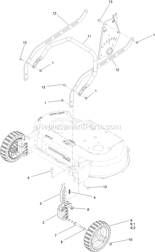 Suspension Traction Assembly Diagram and Parts List for ECX200CKC30000 (408644346-411294211)(2021) Exmark Lawn Mower