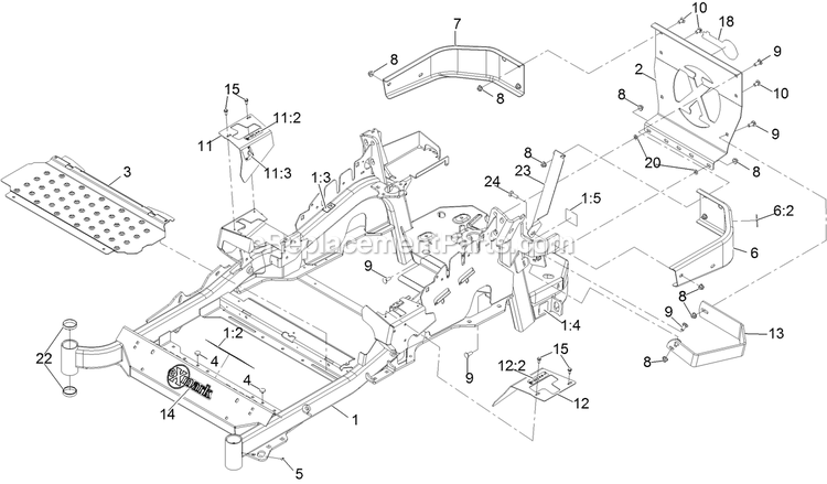Mainframe Assembly Diagram and Parts List for LZE651GKA484A2 (402082300-404314158)(2018) Exmark Lawn Mower
