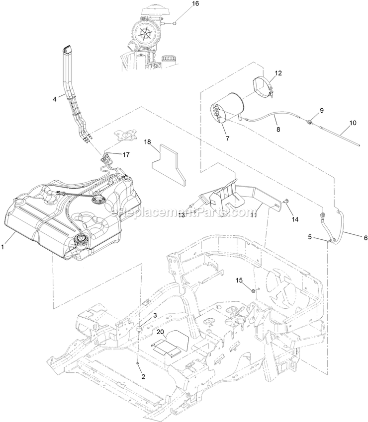 Fuel Tank Assembly (1) Diagram and Parts List for LZX940AKC606T0 (315000000-315999999)(2015) Exmark Lawn Mower