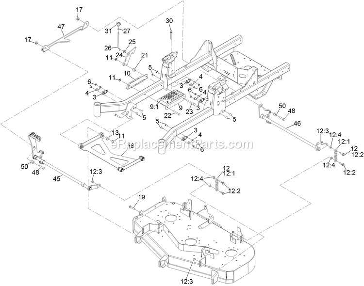 Deck Lift Assembly Diagram and Parts List for RAE708GEM52300 (406294345-408644345)(2020) Exmark Lawn Mower