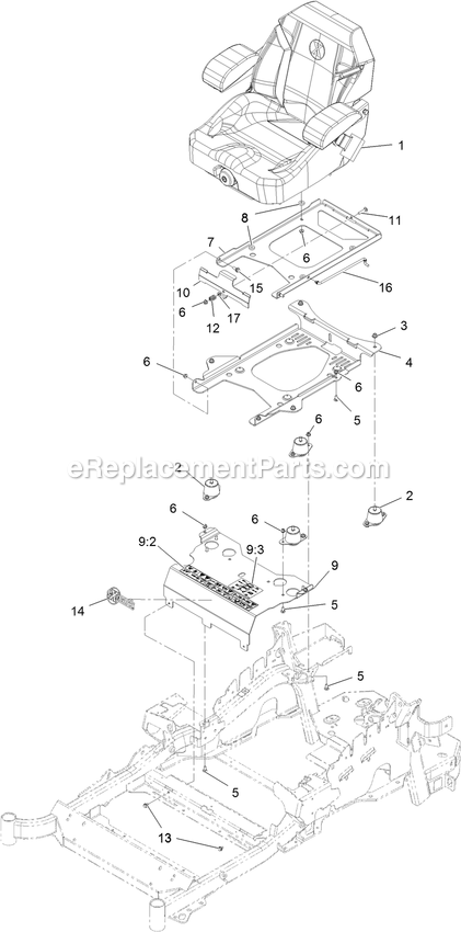 Seat Assembly Diagram and Parts List for LZS651CKA484A2 (315000000-315999999)(2015) Exmark Lawn Mower