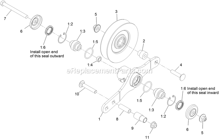 Tightener Arm With Pulley Assembly Diagram and Parts List for LZS902DKU725A1 (315000000-315999999)(2015) Exmark Lawn Mower