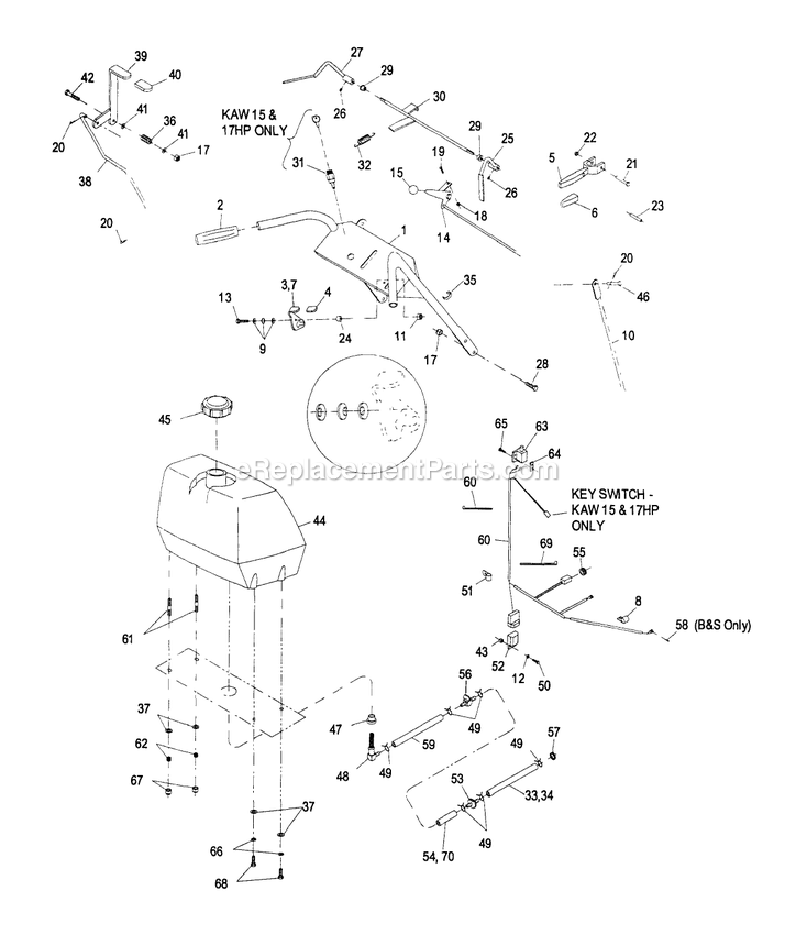 Upper Handles And Controls Diagram and Parts List for M4815KA (220000-259999)(2000) Exmark Lawn Mower