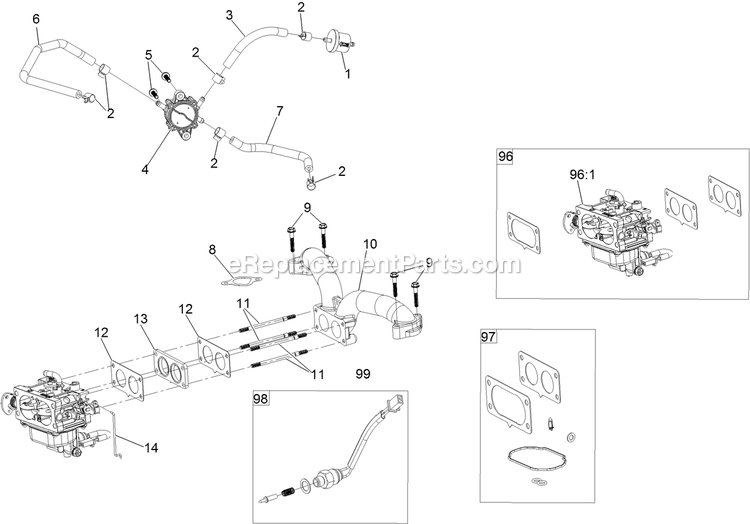 Fuel System Assembly Diagram and Parts List for RAE708GEM52300 (402082300-404314158)(2018) Exmark Lawn Mower