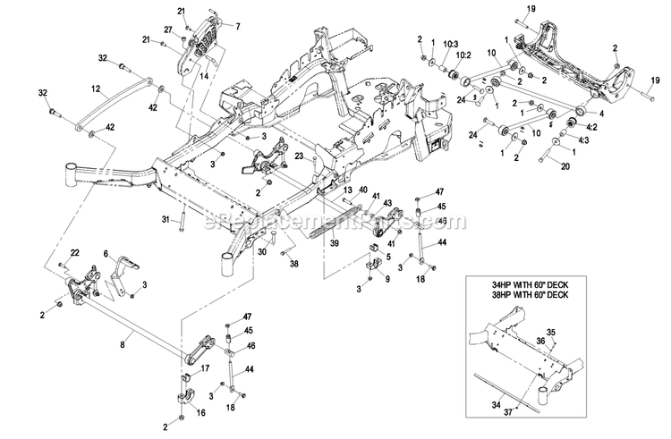 Deck Support Group Diagram and Parts List for LZZ29KCE606 (850000-919999)(2010) Exmark Lawn Mower