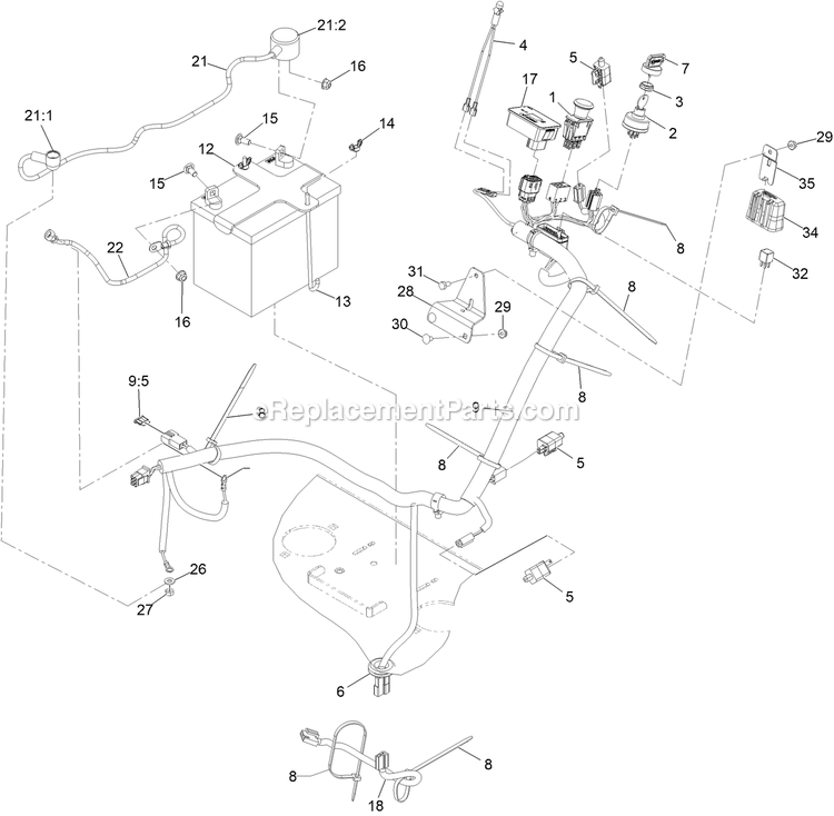 Electrical Assembly Diagram and Parts List for TTX650EKC60400 (408644346-411294211)(2021) Exmark Lawn Mower