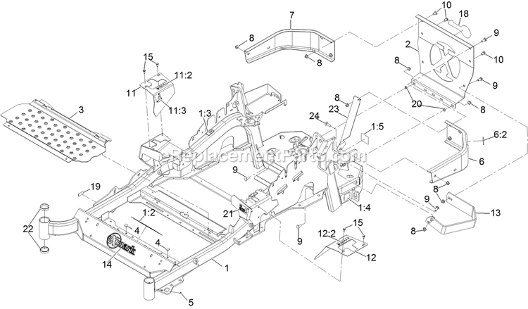 Main Frame Assembly Diagram and Parts List for LZE651GKA484A2 (400000000-402082299)(2017) Exmark Lawn Mower