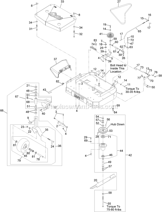 Mower Deck Assembly Diagram and Parts List for MG481KA362 (314000000-314999999)(2014) Exmark Lawn Mower