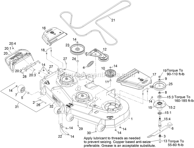 Deck Assembly Diagram and Parts List for LZX801KA606 (314000000-314999999)(2014) Exmark Lawn Mower