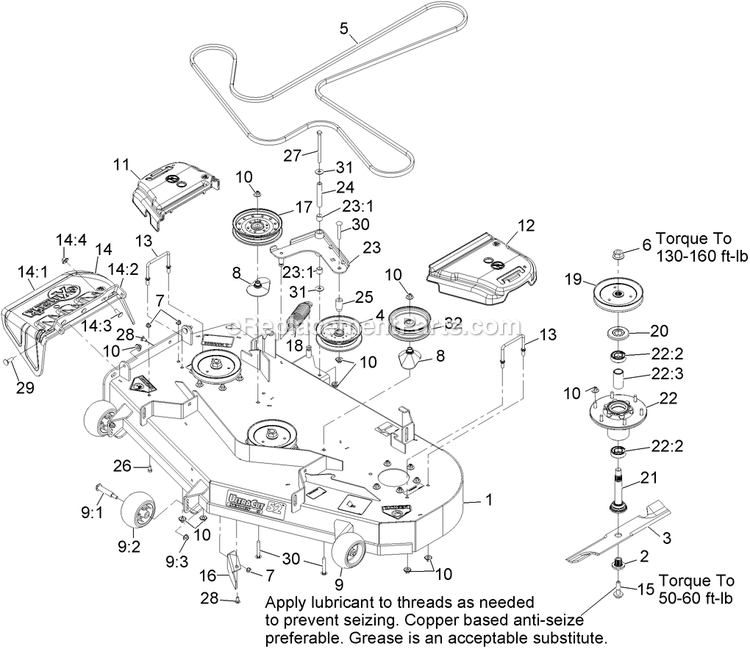 Deck Assembly Diagram and Parts List for PNS24KA523 (920000-999999)(2011) Exmark Lawn Mower