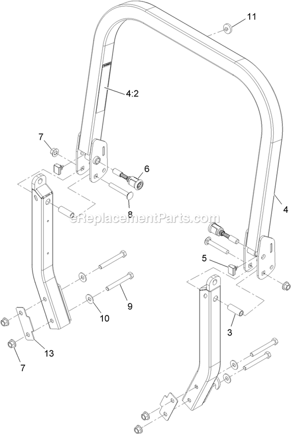 Roll-Over Protection System Assembly Diagram and Parts List for LZAS29KA724LP (850000-919999)(2010) Exmark Lawn Mower