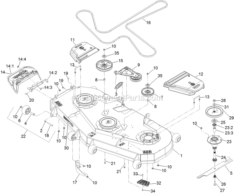Deck Assembly Diagram and Parts List for LZE751GKA724A1 (402082300-404314158)(2018) Exmark Lawn Mower