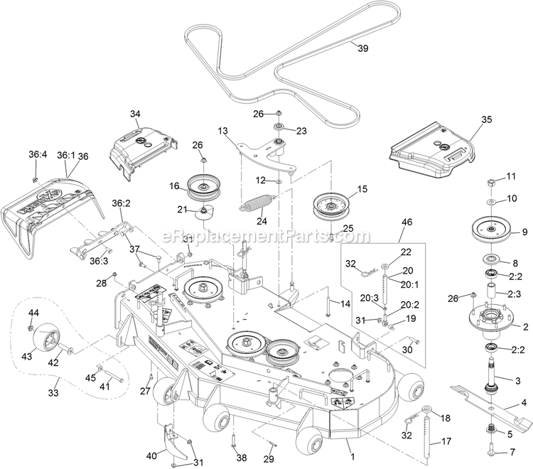 Deck Assembly Diagram and Parts List for TTX650EKC52400 (402082300-404314158)(2018) Exmark Lawn Mower