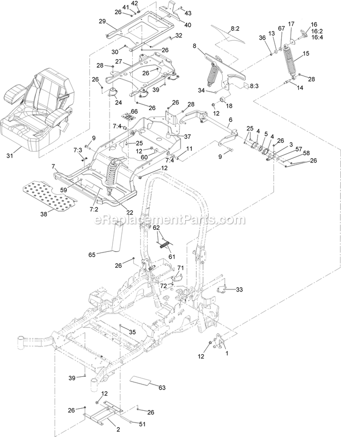 Suspension Platform Assembly (1) Diagram and Parts List for LZX801GKA606B1 (316000000-399999999)(2016) Exmark Lawn Mower