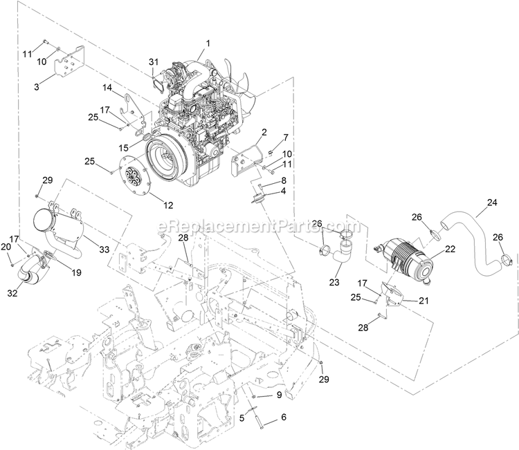 Engine, Muffler And Air Cleaner Assembly Diagram and Parts List for LZS80TDYM604W0 (406294345-408644345)(2020) Exmark Lawn Mower