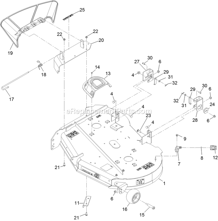 42 Inch Deck Assembly (1) Diagram and Parts List for QTS691KA422 (314000000-314999999)(2014) Exmark Lawn Mower