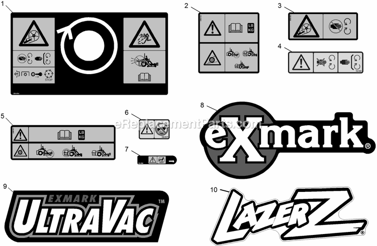 Decals Diagram and Parts List for UV6672 (315000000-315999999)(2015) Exmark Lawn Tractor Accessories