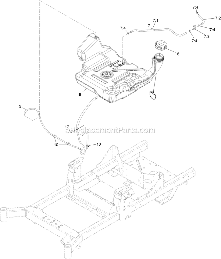 Fuel Assembly Diagram and Parts List for RAS651GKA483A3 (408644346-411294211)(2021) Exmark Lawn Mower