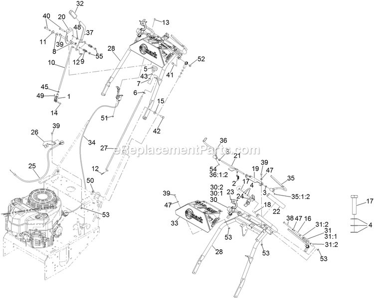 Controls Assembly Diagram and Parts List for VHS481GKA36200 (406294345-408644345)(2020) Exmark Lawn Mower