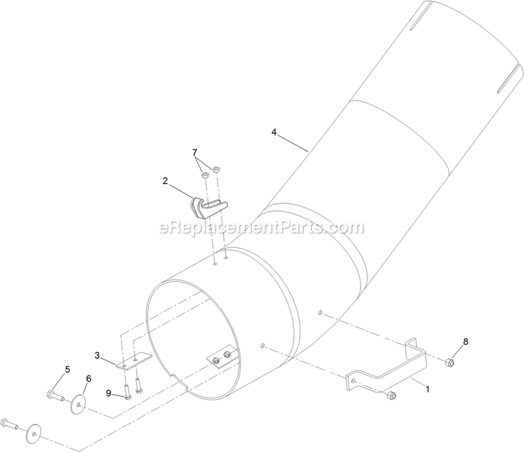 Lower Tube Assembly Diagram and Parts List for 126-8680 (406294345-408644345)(2020) Exmark Lawn Tractor Accessories