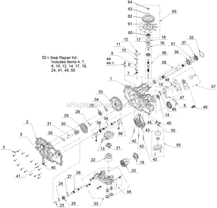 Lh Transaxle Assembly Diagram and Parts List for ARX541CKA30000 (400000000-402082299)(2017) Exmark Aerator
