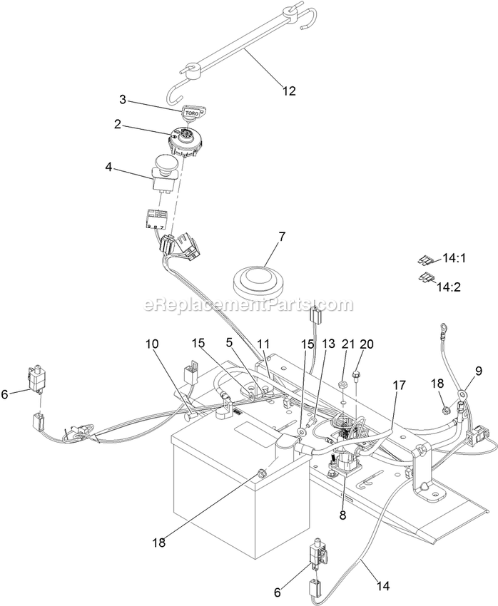 Electrical Assembly Diagram and Parts List for QTE735KC421 (314000000-314999999)(2014) Exmark Lawn Mower