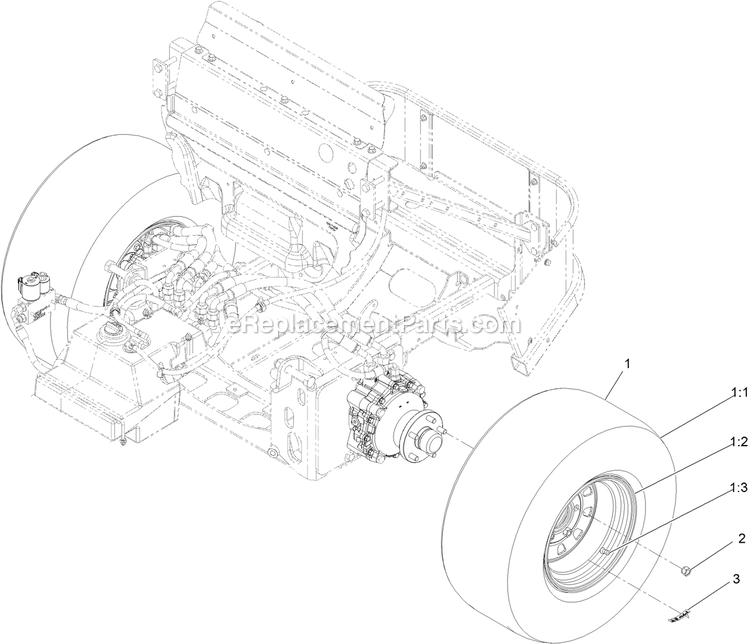 Rear Wheel Assembly Diagram and Parts List for LZS80TDYM72RW0 (408644346-411294211)(2021) Exmark Lawn Mower