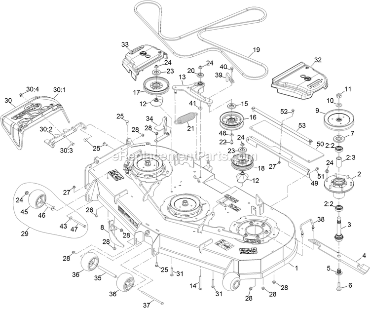 Deck Assembly Diagram and Parts List for STS730GKA60400 (404314159-406294344)(2019) Exmark Lawn Mower