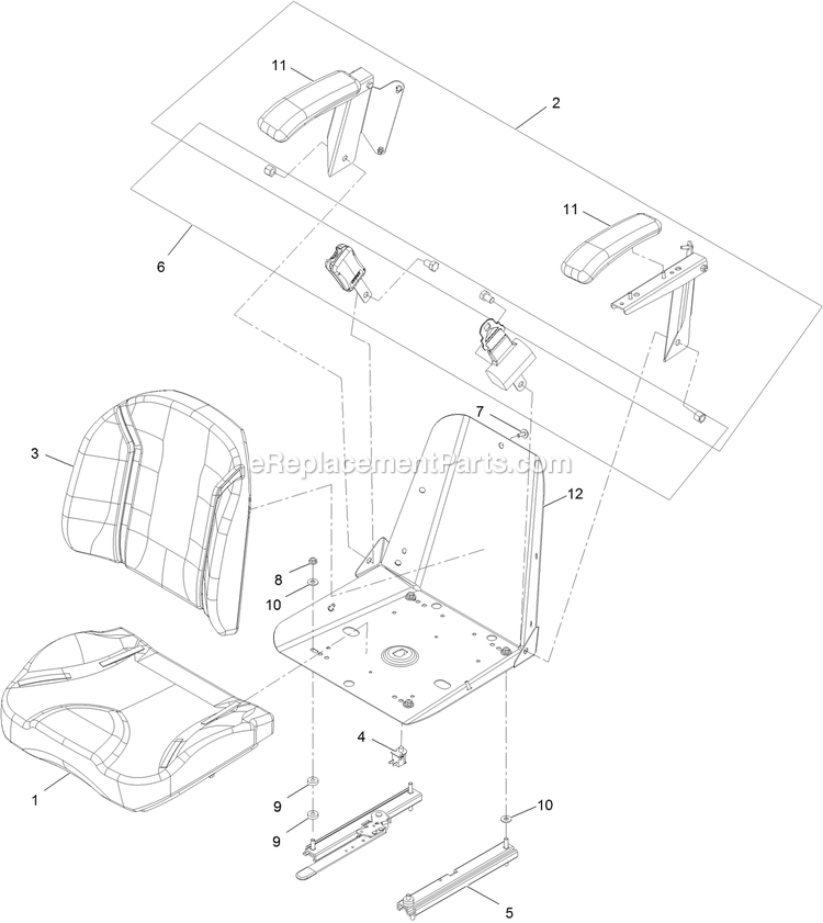 Seat With Tracks Assembly Diagram and Parts List for PNE651GKA48200 (316000000-399999999)(2016) Exmark Lawn Mower