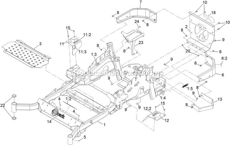 Main Frame Assembly Diagram and Parts List for LZE742GKC604A3 (411294212-999999999)(2022) Exmark Lawn Mower
