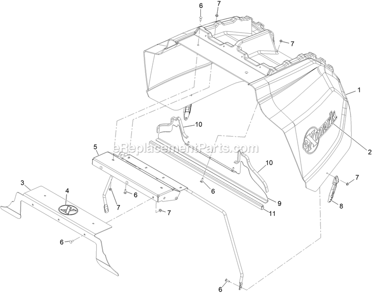 Hood Assembly Diagram and Parts List for LZS88CDYM96RW0 (408644346-411294211)(2021) Exmark Lawn Mower