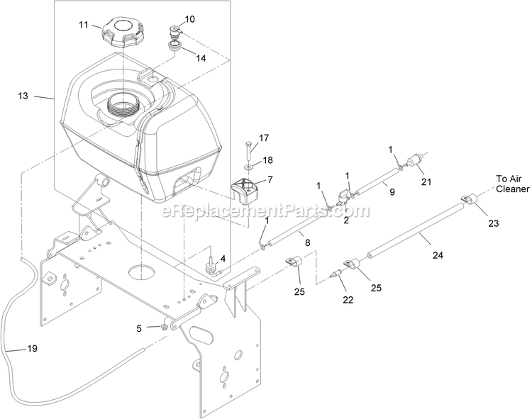 Fuel Tank Assembly Diagram and Parts List for TTX650EKCE604 (313000000-313999999)(2013) Exmark Lawn Mower