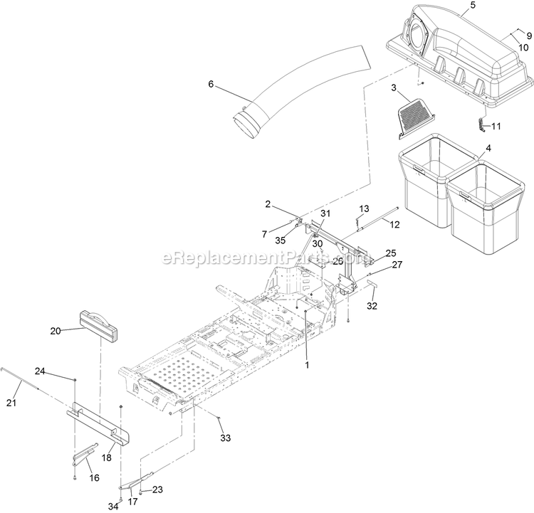 Frame And Bag Assembly Diagram and Parts List for 135-3543 (402082300-404314158)(2018) Exmark Lawn Tractor Accessories