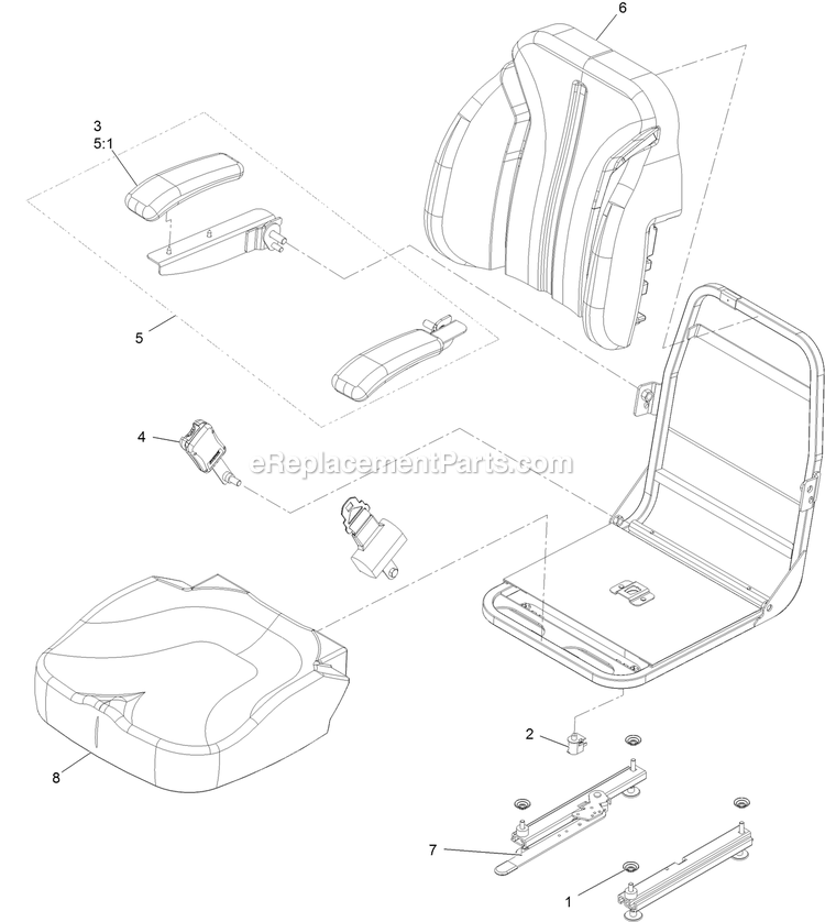 Seat Assembly (2) Diagram and Parts List for LZE740EKC60400 (406294345-408644345)(2020) Exmark Lawn Mower