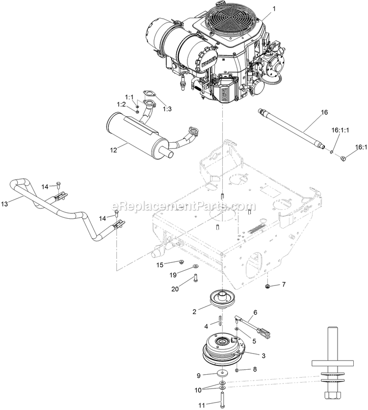 Engine Assembly Diagram and Parts List for TTS541CKA48300 (406294345-408644345)(2020) Exmark Lawn Mower