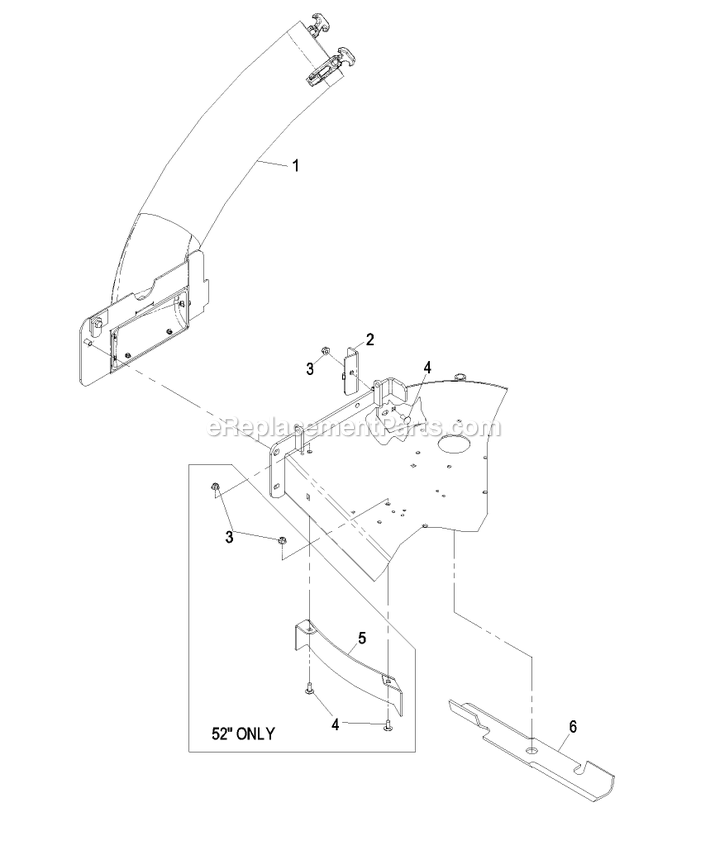 Lower Chute Assembly Diagram and Parts List for 109-9764 (720000-789999)(2008) Exmark Lawn Tractor Accessories