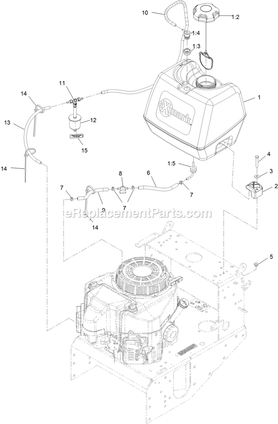 Fuel Tank Assembly Diagram and Parts List for VHS481GKA36200 (315000000-315999999)(2015) Exmark Lawn Mower