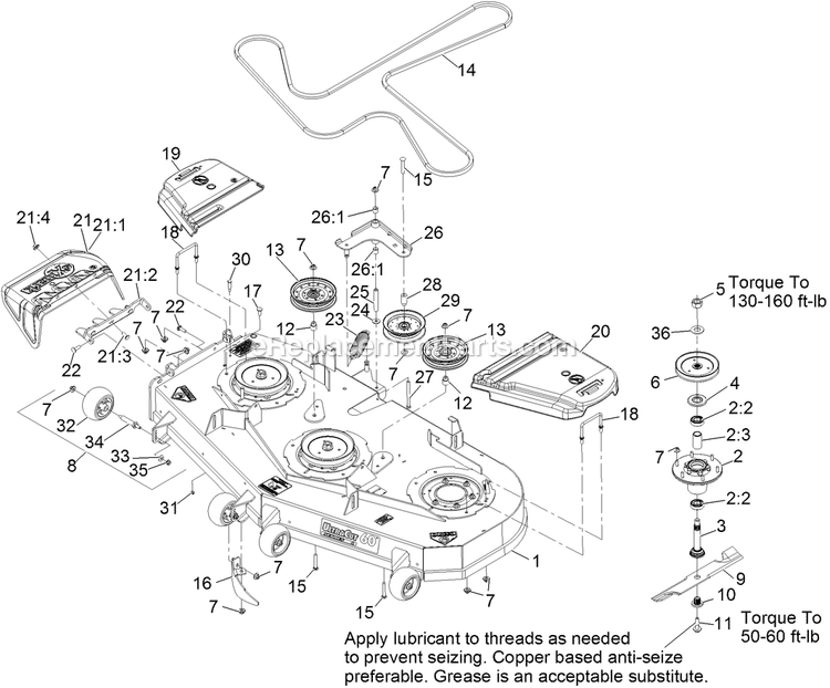 Deck Assembly Diagram and Parts List for PNS740KC604 (312000000-312999999)(2012) Exmark Lawn Mower