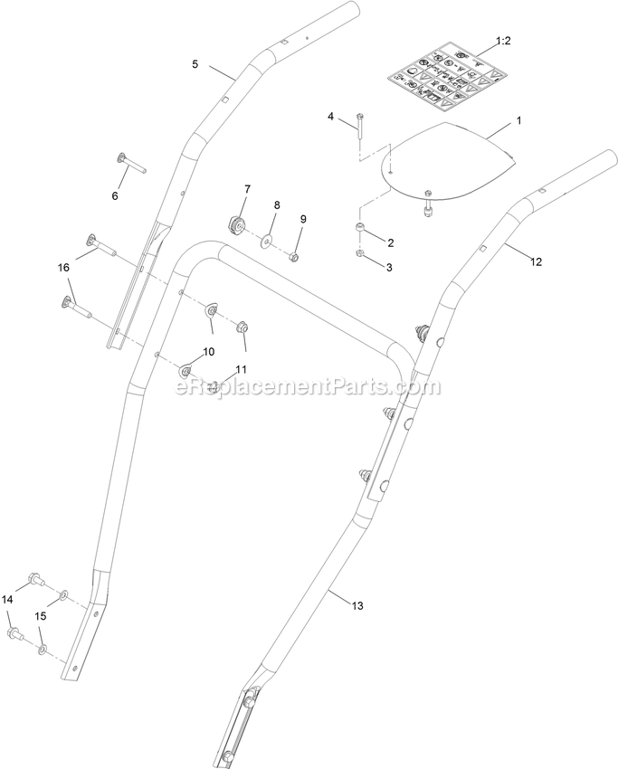 Handle Assembly Diagram and Parts List for BRS270CKC36000 (406294345-408644345)(2020) Exmark Leaf Blower / Vacuum