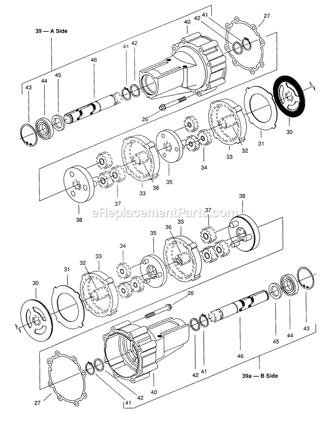 Transaxle Axle Sub-Assemblies Diagram and Parts List for TR-17K 70000 Exmark Lawn Mower