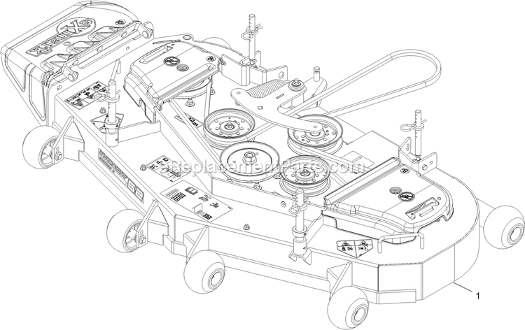 Complete Deck Assembly Diagram and Parts List for TTS600GKA523E0 (408644346-411294211)(2021) Exmark Lawn Mower