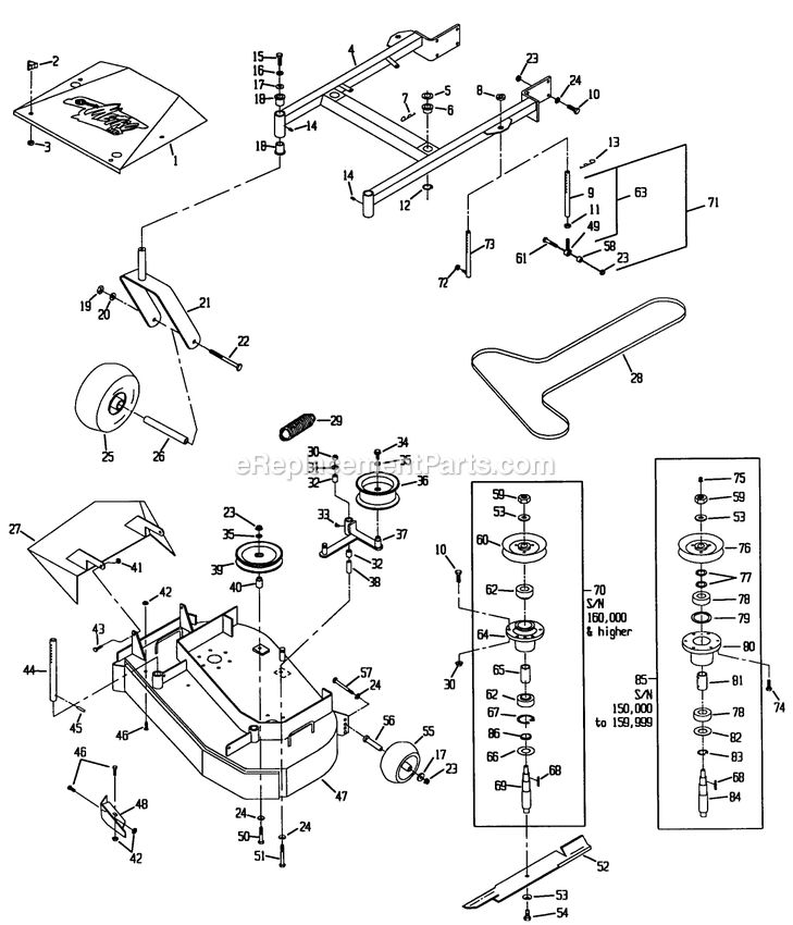 Mower Deck (1) Diagram and Parts List for MHP3615KC (150000-189999)(1997) Exmark Lawn Mower